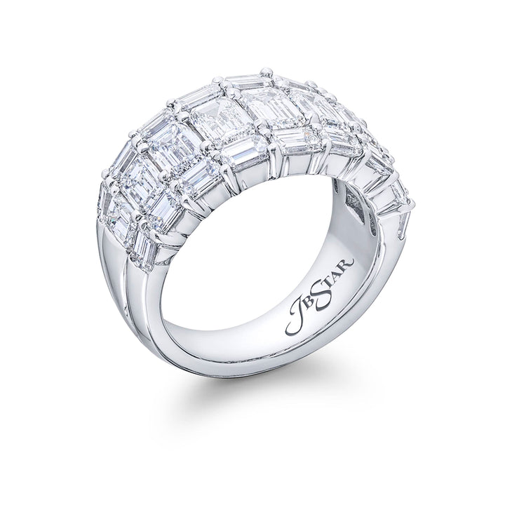 Platinum Emerald-Cut Diamond Three-Row Band