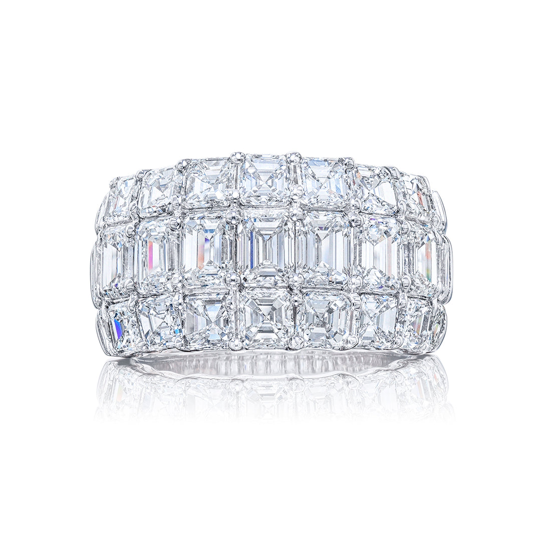 Classic Three-Row Diamond Band | Emerald-Cut & Square-Cut Design in Platinum