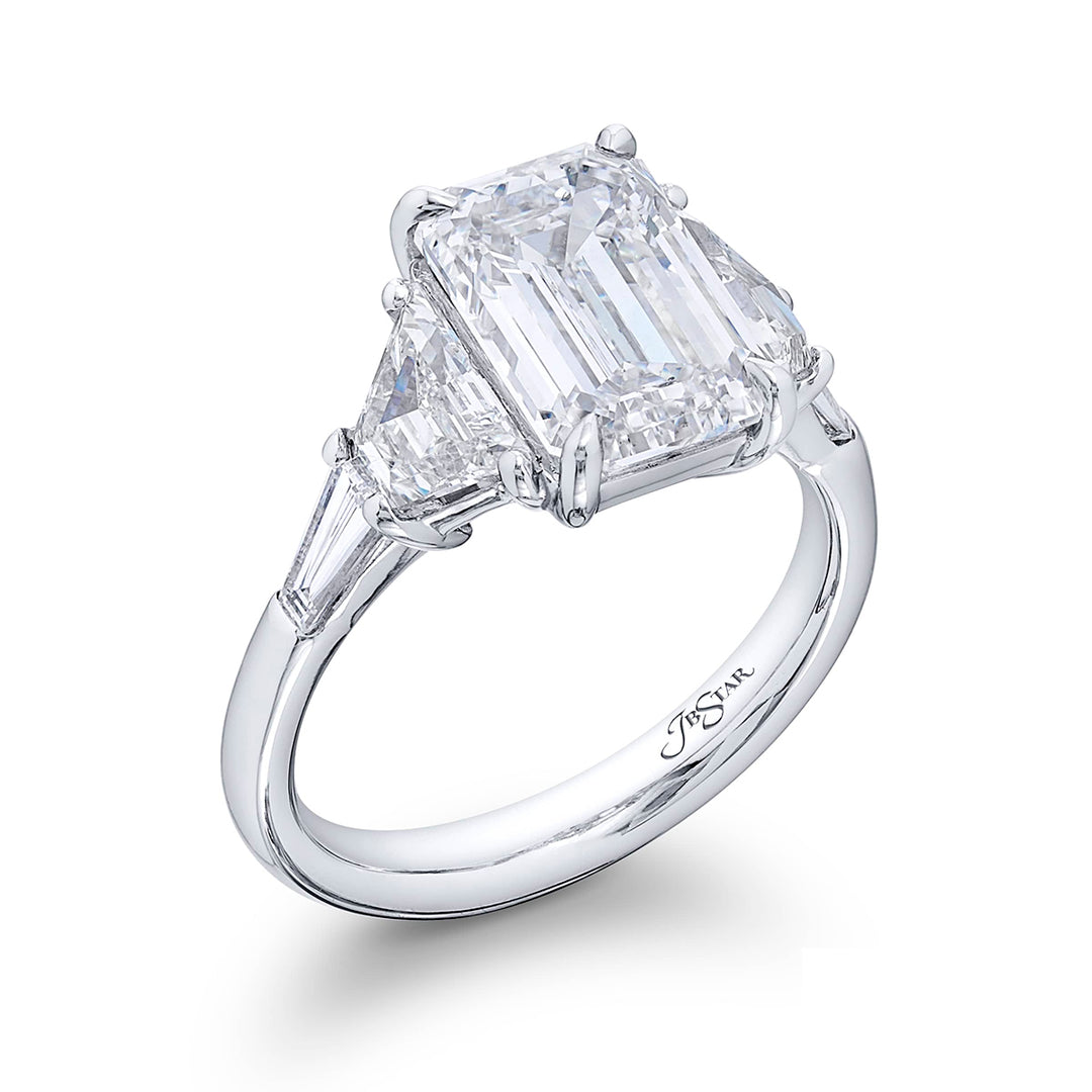 Timeless 3.81 ct. Emerald-Cut Diamond Ring with Trapezoid & Tapered Baguette Accents