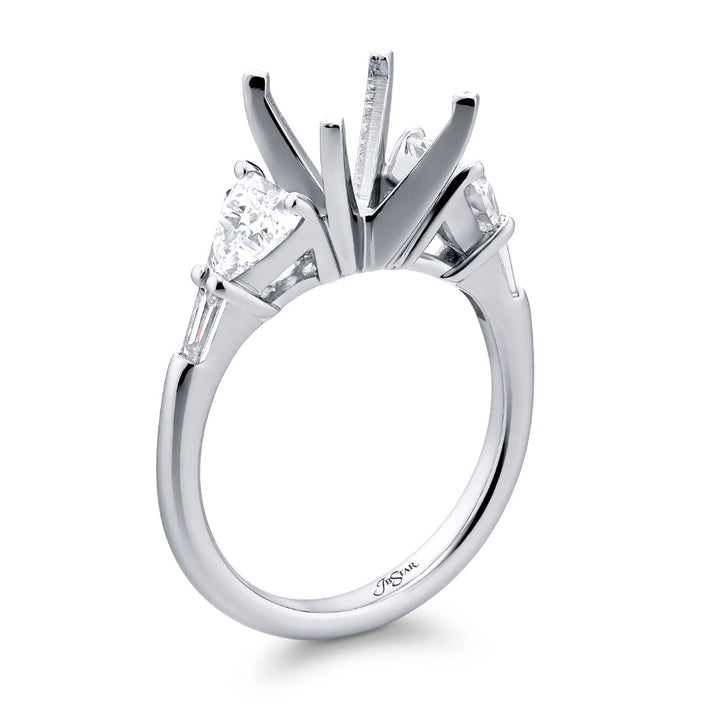 Dazzling Brilliance: Our beautiful Diamond Semi-mount. These two stunning trillion diamonds accompanied by two tapered baguette diamonds handcrafted in pure platinum.