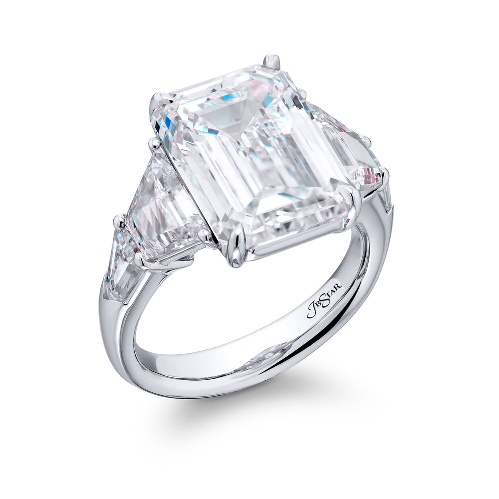 Platinum Emerald-Cut Diamond Certified Ring