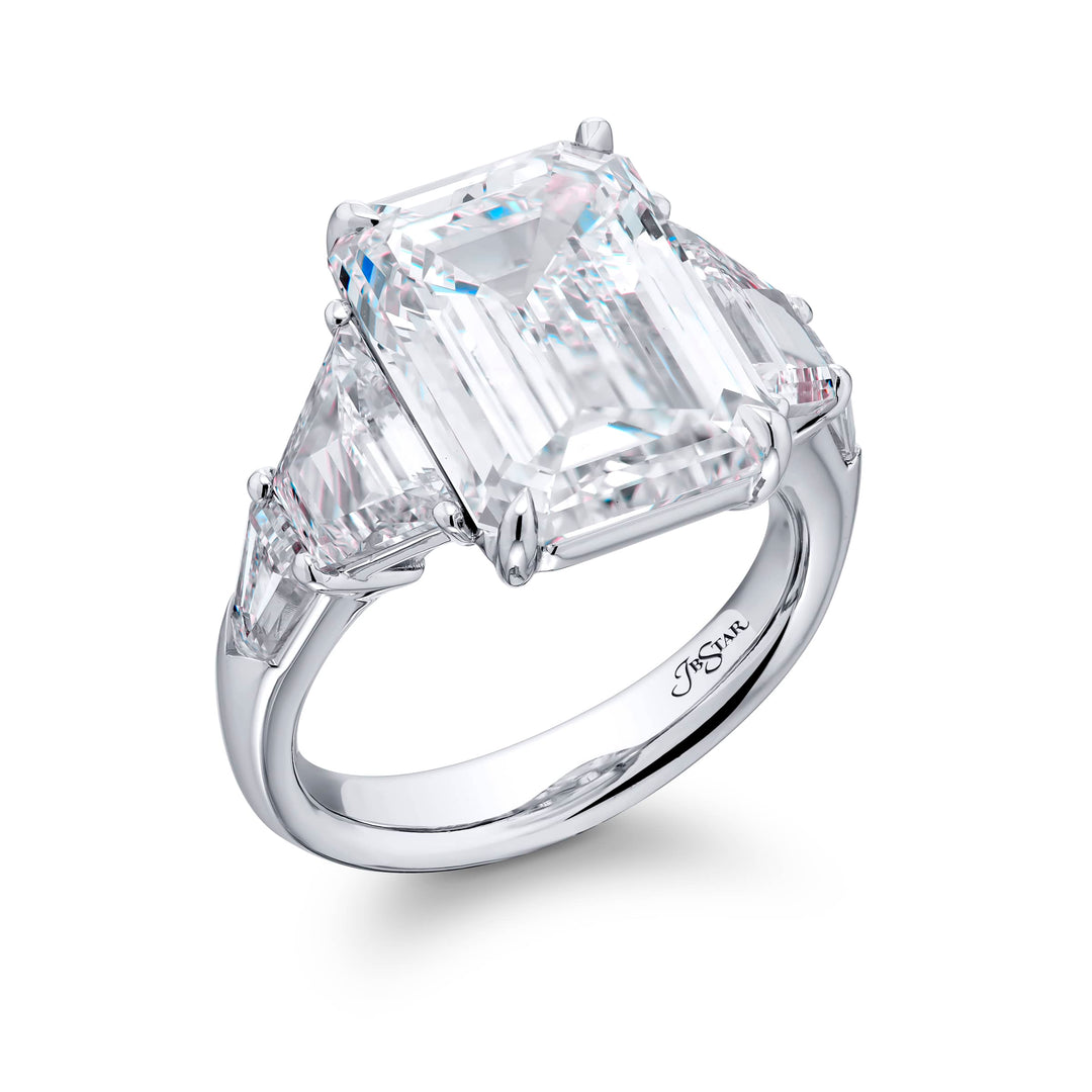 Platinum Emerald-Cut Diamond Certified Ring