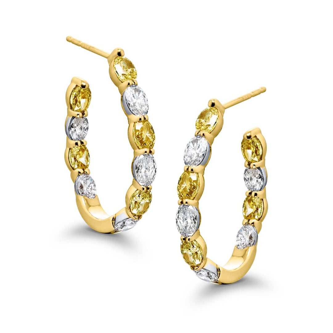 18K Yellow Gold Oval Fancy Yellow Hoop Earrings