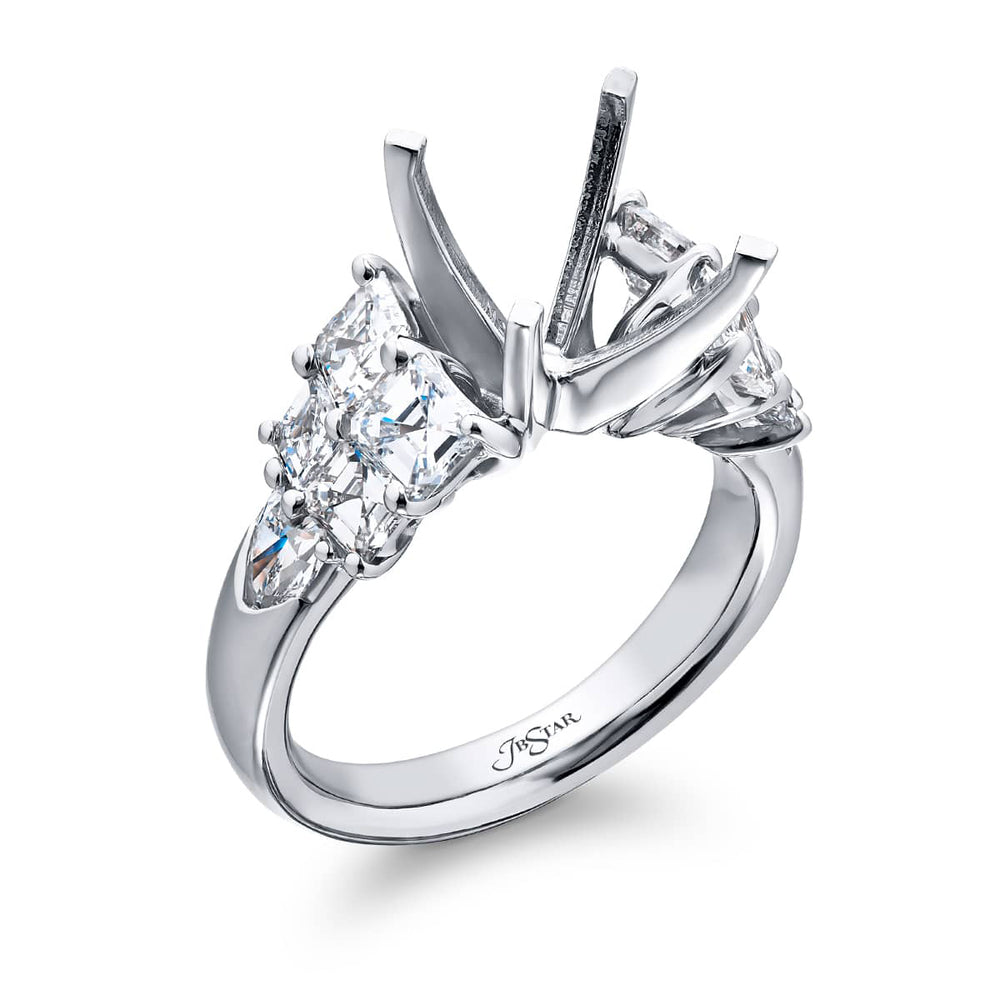 Dazzling Brilliance: Our timeless Three-Row Diamond Semi-mount. These eight stunning square emerald-cut diamonds embraced by two dazzling pear-shaped diamonds are handcrafted in pure platinum.