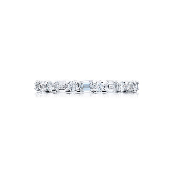 Alluring Eternity: Our stunning single row 1.60 ctw. East-West Diamond Eternity Band. These dazzling emerald-cut diamonds blended with round diamonds are handcrafted in pure platinum.