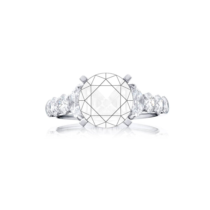 Dazzling Brilliance: Our stunning Diamond Semi-mount. These two half-moon diamonds accompanied by six round diamonds are handcrafted in pure platinum.
