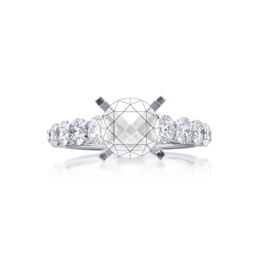 Dazzling Brilliance: Our timeless Diamond Semi-mount. These ten round diamonds are set in a shared prong setting handcrafted in pure platinum.
