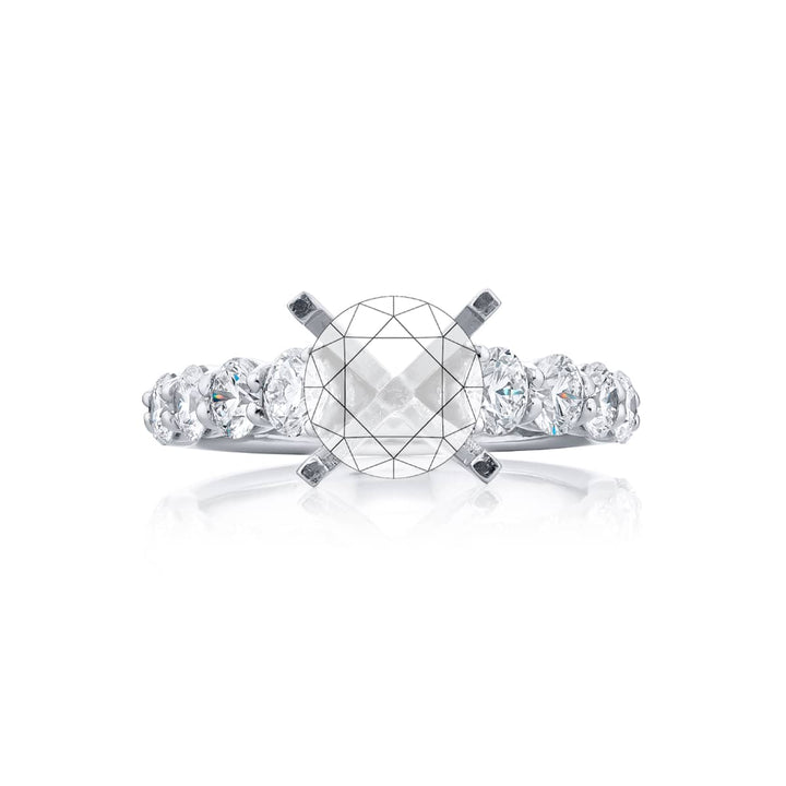 Dazzling Brilliance: Our timeless Diamond Semi-mount. These ten round diamonds are set in a shared prong setting handcrafted in pure platinum.