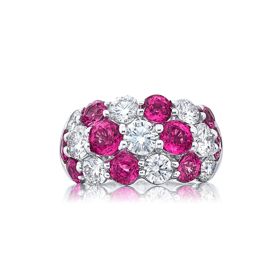 Iconic Three-Row Pink Sapphire & Diamond Band | Platinum Handcrafted Design