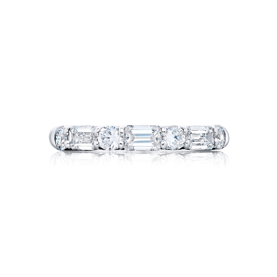 Platinum Emerald-Cut & Round Diamond East-West Band