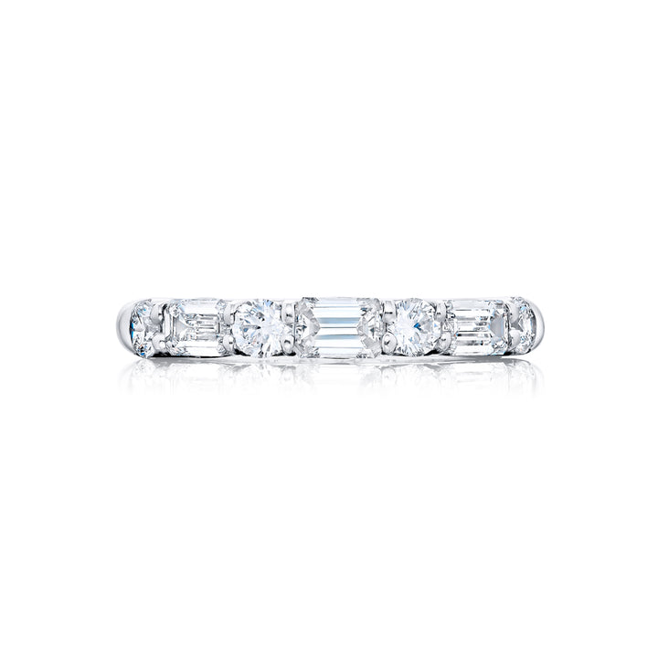 Platinum Emerald-Cut & Round Diamond East-West Band