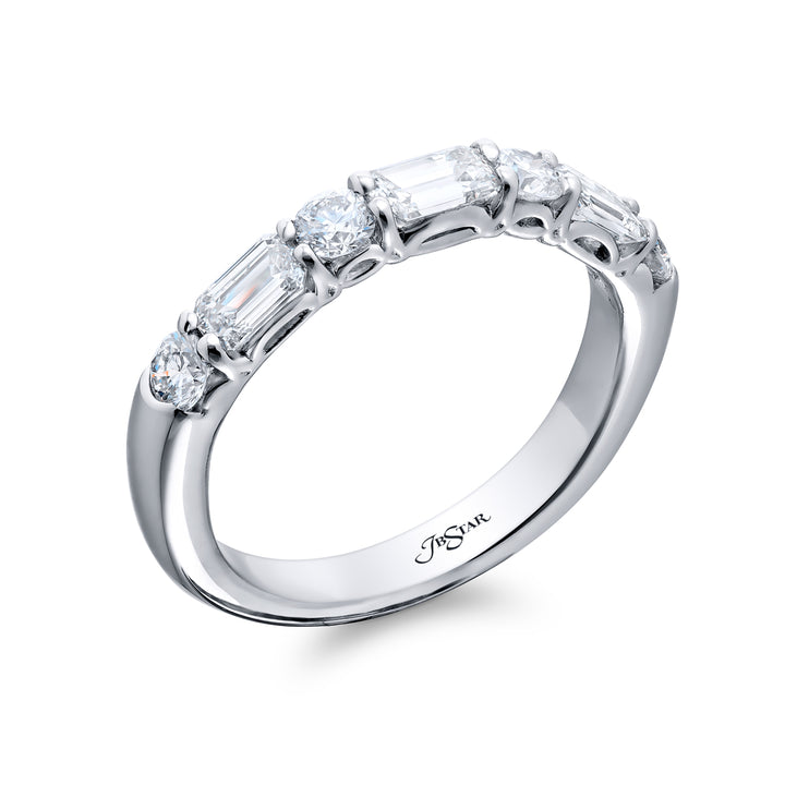 Platinum Emerald-Cut & Round Diamond East-West Band