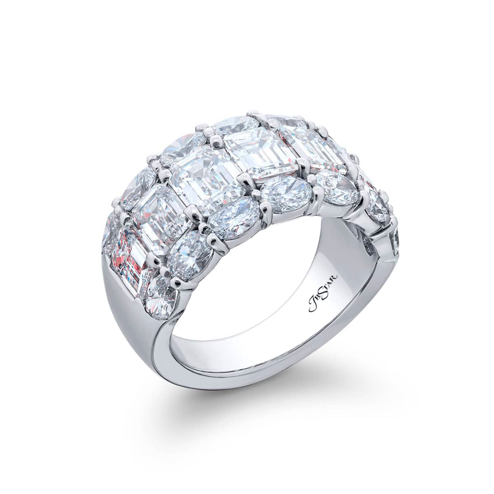 Platinum Emerald-Cut and Oval Diamond Three-Row Band