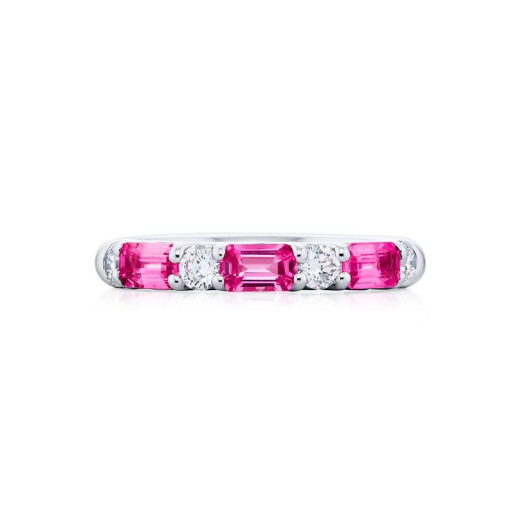 Platinum Emerald-Cut Pink Sapphire East-West Band