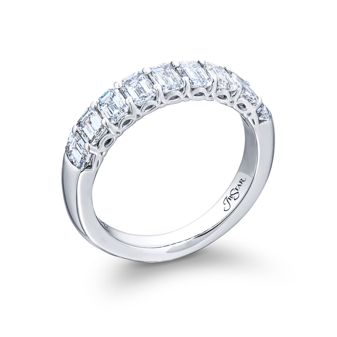 Elegance Elevated: Our stunning 1.64 ctw. Diamond Band. These nine beautiful emerald-cut diamonds are handcrafted in pure platinum.