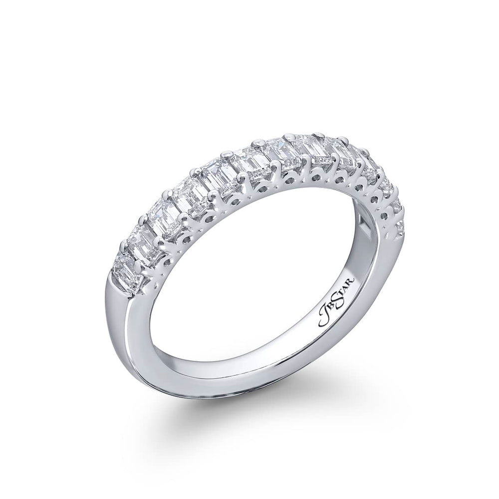 Elegance Elevated: Our classic single row Diamond Band. These thirteen beautiful emerald-cut diamonds are handcrafted in pure platinum.