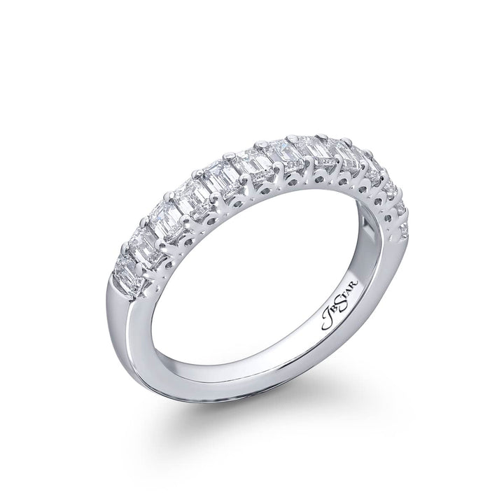 Elegance Elevated: Our classic single row Diamond Band. These thirteen beautiful emerald-cut diamonds are handcrafted in pure platinum.