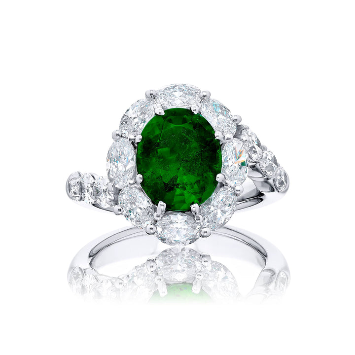 2.56 ct. Certified Oval-Cut Emerald & Oval Diamond Halo Ring in Platinum