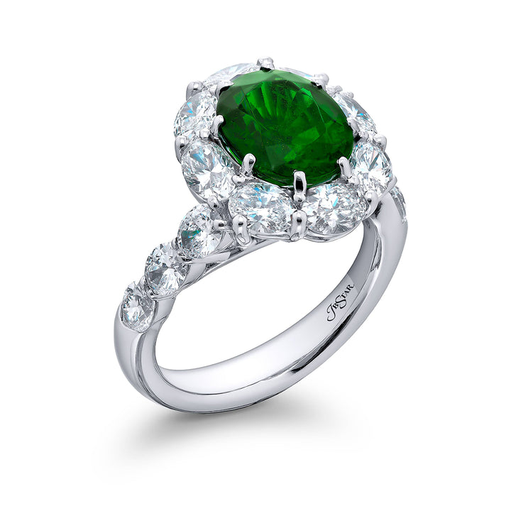 2.56 ct. Certified Oval-Cut Emerald & Oval Diamond Halo Ring in Platinum