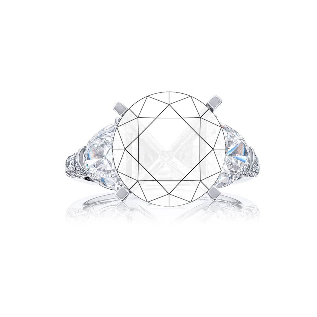 Dazzling Brilliance: Our timeless Diamond Semi-mount. These two stunning half-moon diamonds embraced by micro pave diamonds are handcrafted in pure platinum.