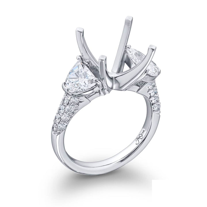 Dazzling Brilliance: Our timeless Diamond Semi-mount. These two stunning half-moon diamonds embraced by micro pave diamonds are handcrafted in pure platinum.