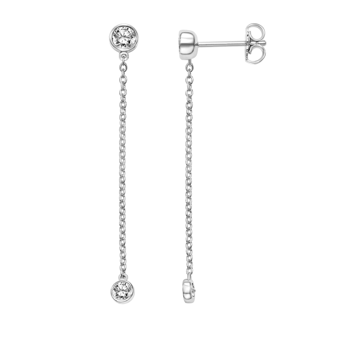 Beacon Collection Lab-Grown Diamond Bezel Stud Earrings with Cable Chain and Bezel Drop