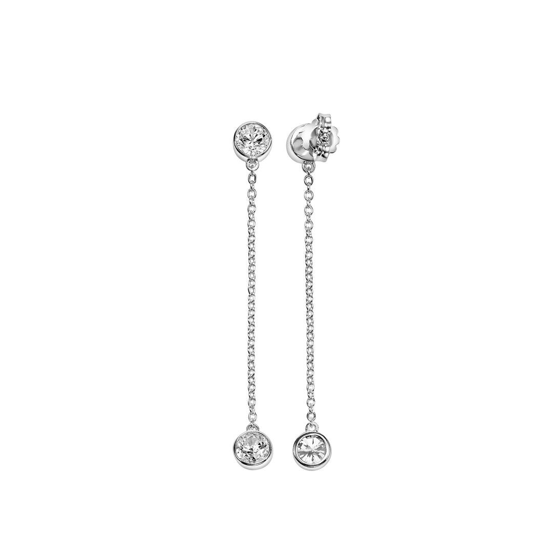 Beacon Collection Lab-Grown Diamond Bezel Stud Earrings with Cable Chain and Bezel Drop