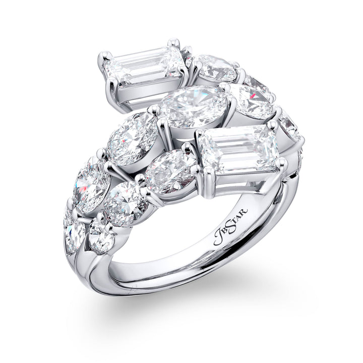 Dazzling Brilliance: Our signature 1.50 ctw. GIA certified Three-Row Twogether Diamond Ring. These stunning emerald-cut diamonds accompanied by shimmering oval and pear-shaped diamonds are handcrafted in pure platinum.