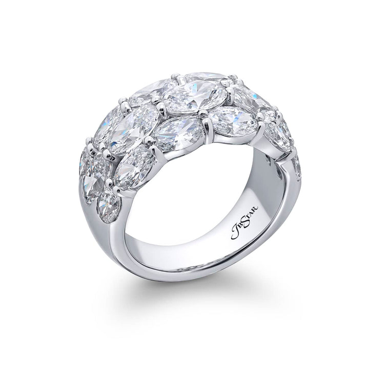 Elegance Elevated: Our signature 5.07 ctw. Three-row East-West Diamond Band. These seventeen dazzling oval diamonds are handcrafted in pure platinum.
