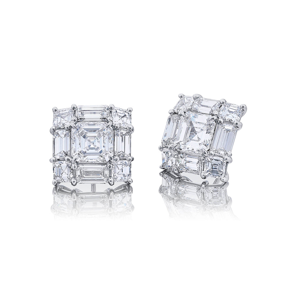 Platinum Square Emerald-Cut Diamond Certified Drop Earrings