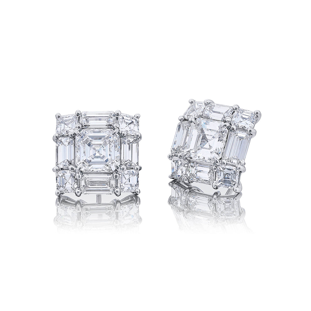 Platinum Square Emerald-Cut Diamond Certified Drop Earrings