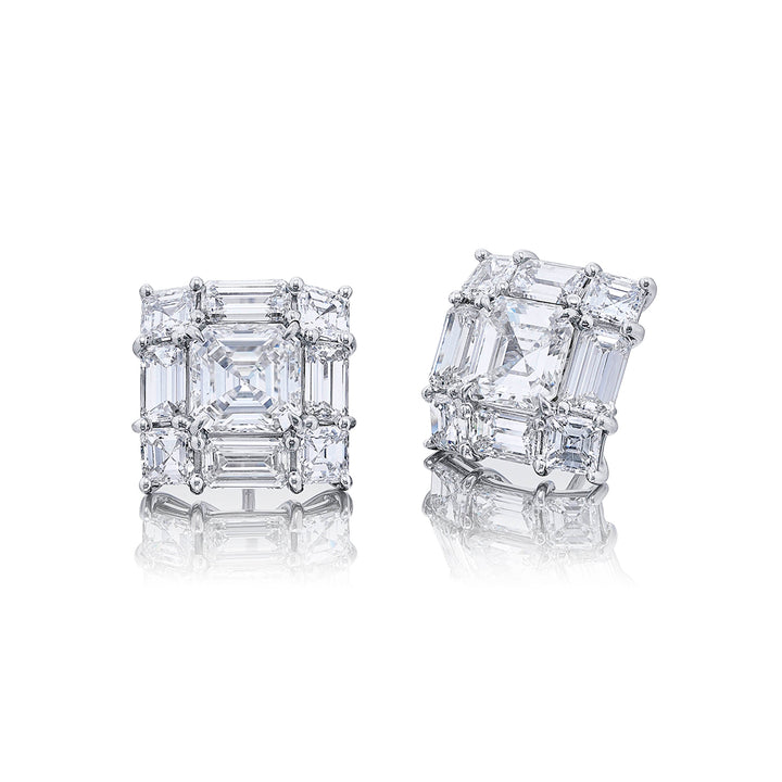 Platinum Square Emerald-Cut Diamond Certified Drop Earrings
