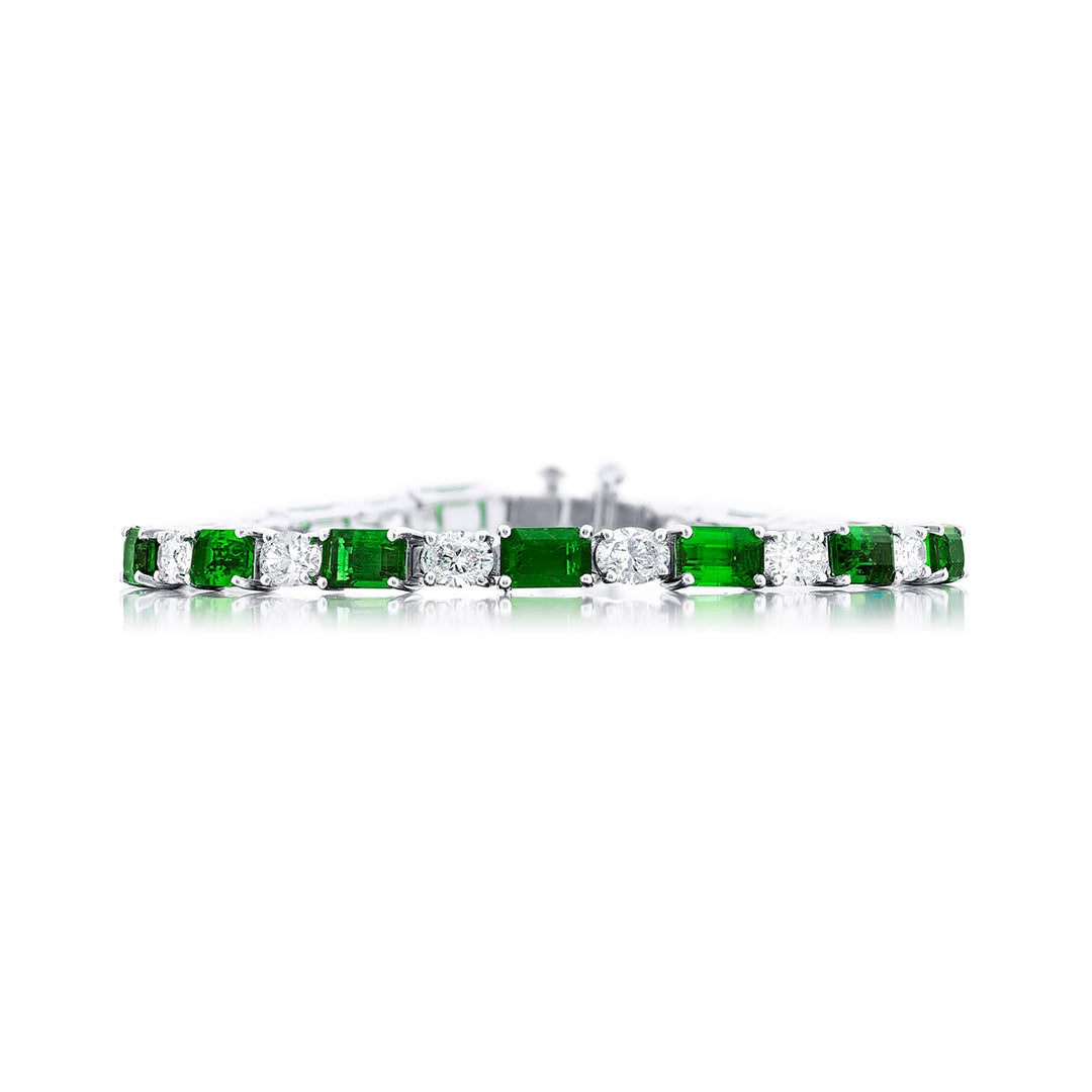 Platinum Emerald-Cut Emerald and Diamond Bracelet