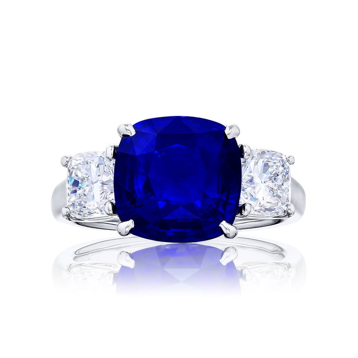 Stunning 5.22 ct. Certified Sri Lankan Cushion Sapphire & Diamond Ring in Platinum