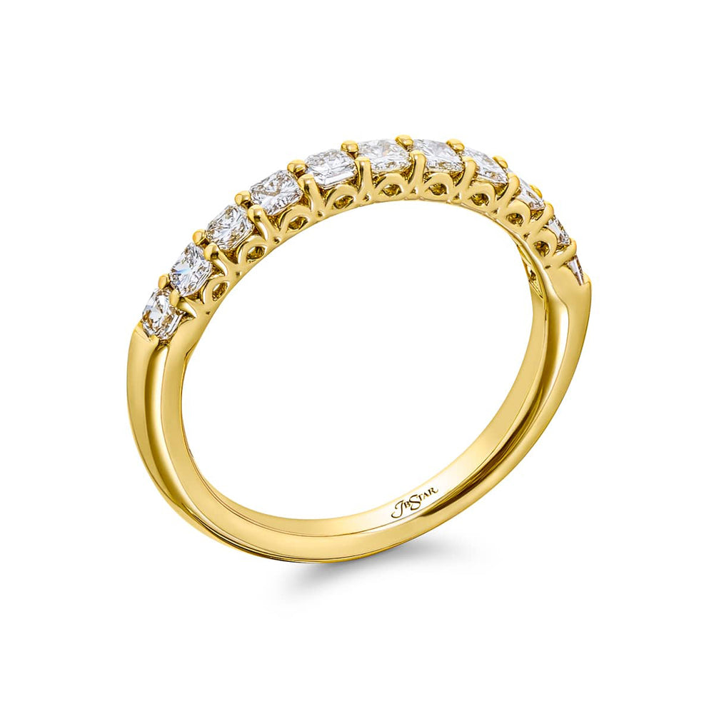 Elegance Elevated: Our classic 0.70 ctw. Diamond Band. These eleven stunning radiant-cut diamonds are handcrafted in 18KY gold.