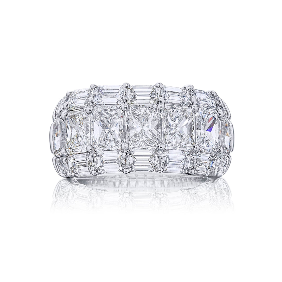 Classic Multi-Row Diamond Band | Radiant-Cut & Emerald-Cut Diamonds in Platinum