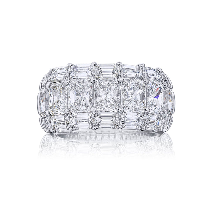Classic Multi-Row Diamond Band | Radiant-Cut & Emerald-Cut Diamonds in Platinum