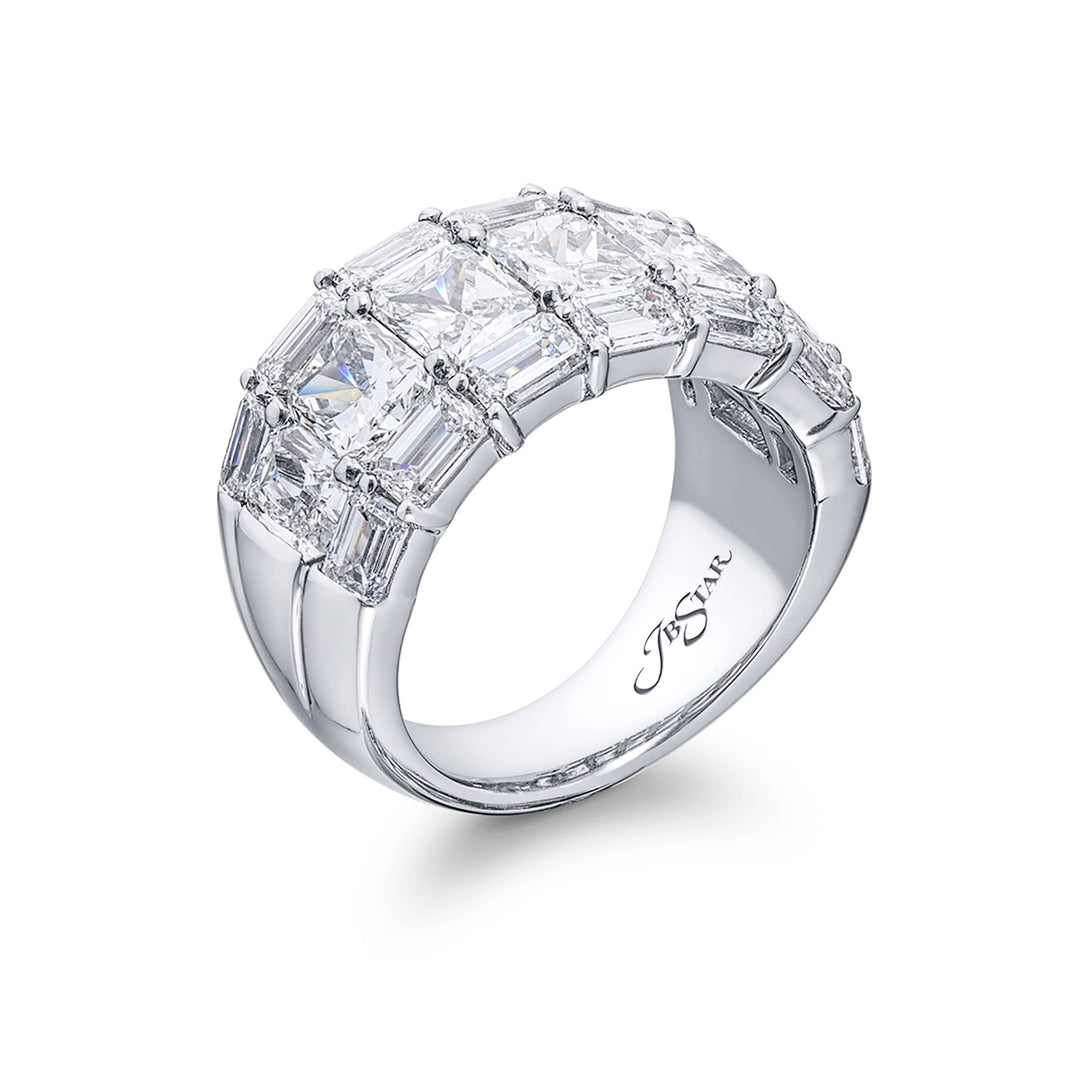 Classic Multi-Row Diamond Band | Radiant-Cut & Emerald-Cut Diamonds in Platinum