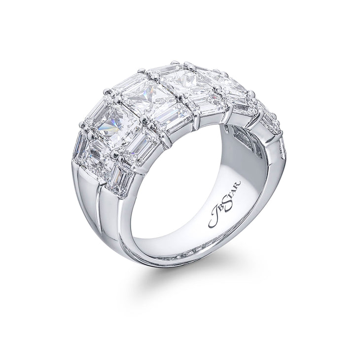 Classic Multi-Row Diamond Band | Radiant-Cut & Emerald-Cut Diamonds in Platinum