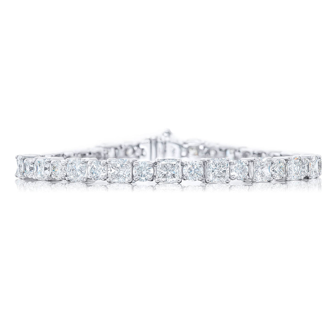 Platinum Cushion-Cut and Round Diamond Bracelet