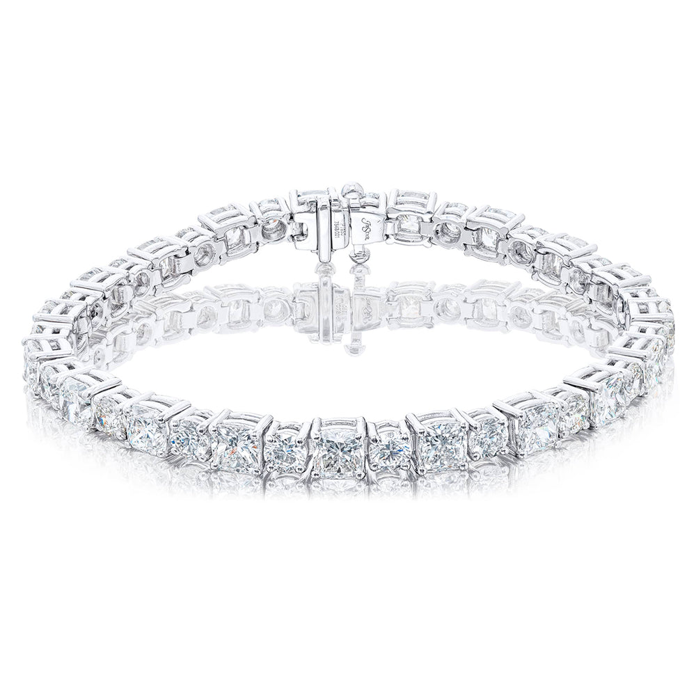 Platinum Cushion-Cut and Round Diamond Bracelet