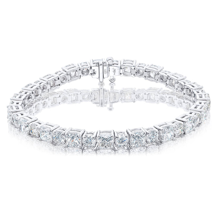 Platinum Cushion-Cut and Round Diamond Bracelet
