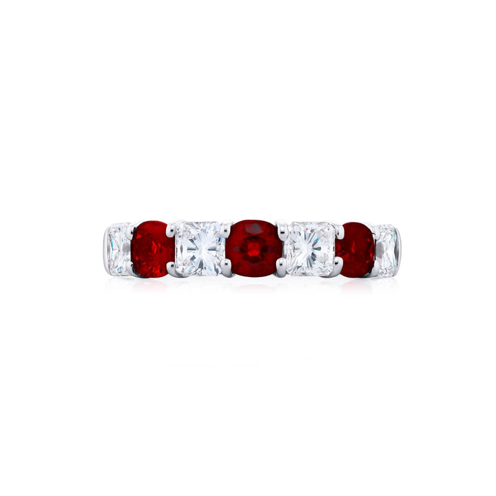 Platinum Cushion-Cut Ruby and Diamond Band