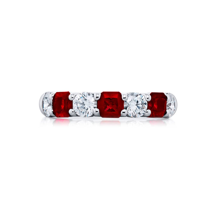 Platinum Radiant-Cut Ruby and Diamond Band