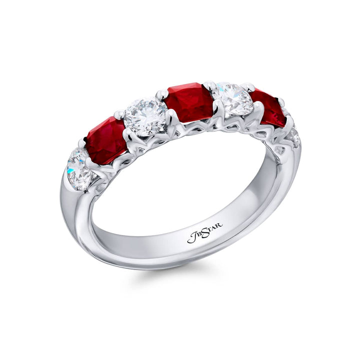 Platinum Radiant-Cut Ruby and Diamond Band