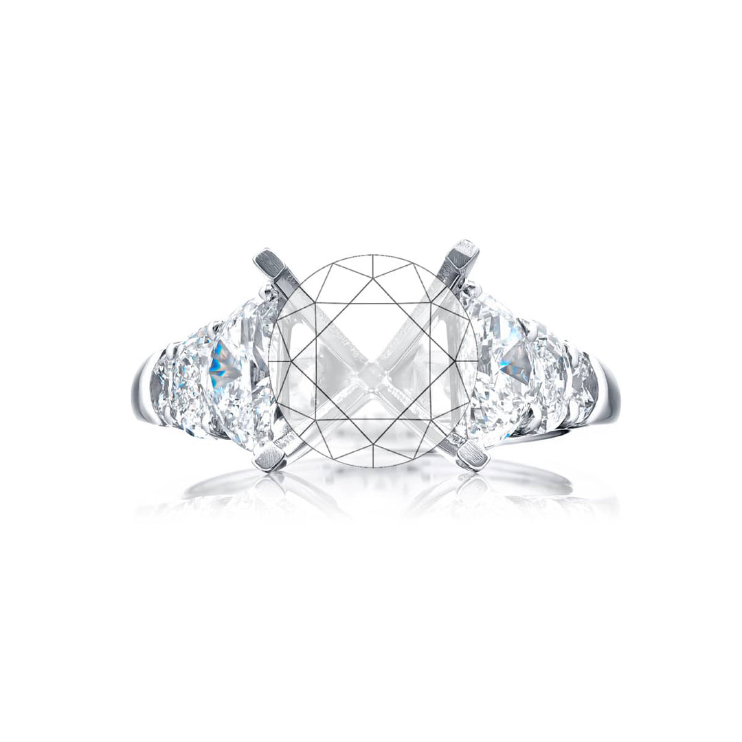 Dazzling Brilliance: Our stunning Diamond Semi-mount. These six stunning half-moon diamonds are set in a shared prong setting handcrafted in pure platinum.