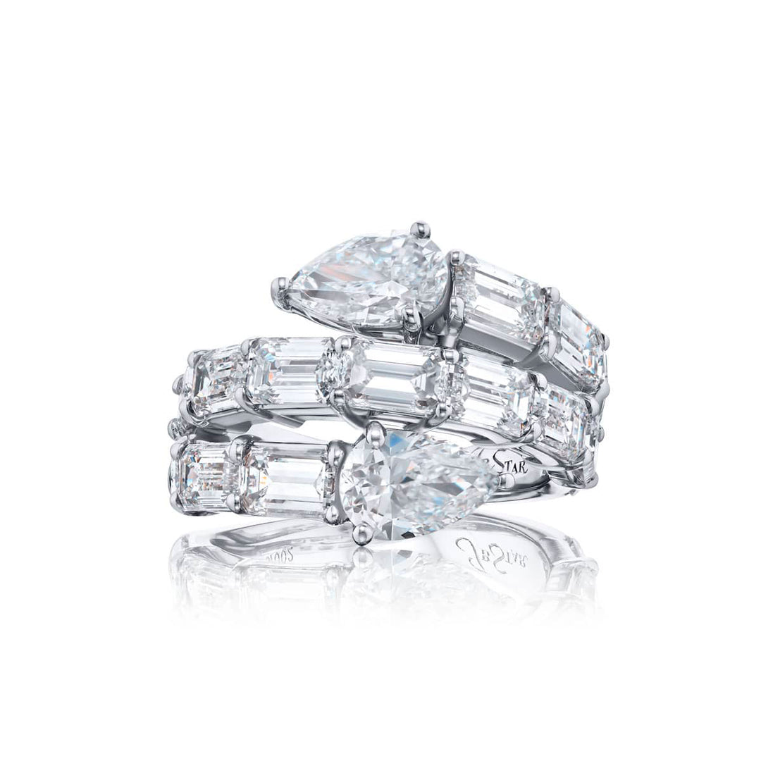 Dazzling Brilliance: 2.00 ctw GIA Certified Three-Row Twogether Diamond Ring  Pear-Shaped & Emerald-Cut Diamonds in Pure Platinum
