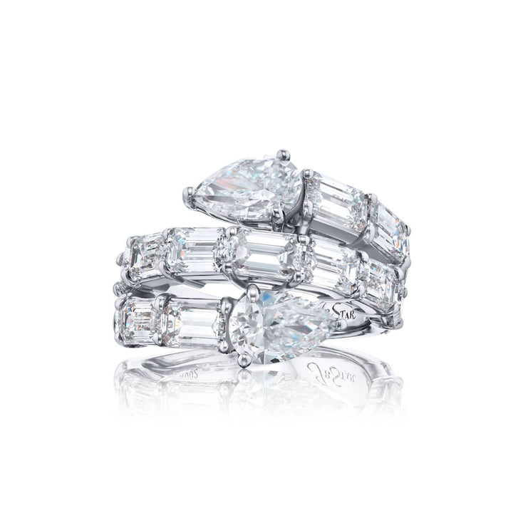 Dazzling Brilliance: 2.00 ctw GIA Certified Three-Row Twogether Diamond Ring  Pear-Shaped & Emerald-Cut Diamonds in Pure Platinum