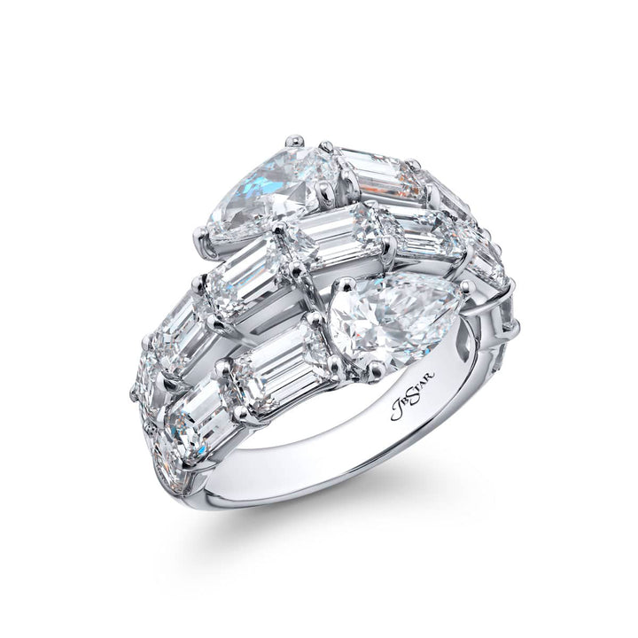 Dazzling Brilliance: 2.00 ctw GIA Certified Three-Row Twogether Diamond Ring  Pear-Shaped & Emerald-Cut Diamonds in Pure Platinum