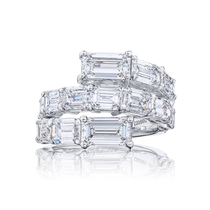 Dazzling Brilliance: Certified Twogether Diamond Ring  Emerald-Cut Diamonds Handcrafted in Pure Platinum